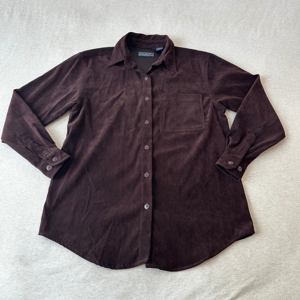 Newton Trading Co Womens Brown Faux‎ Suede Button Down Shirt Shacket Size S